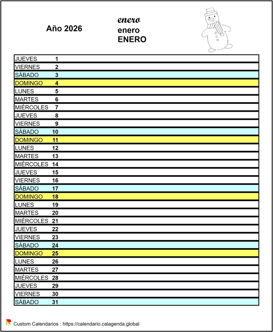 Calendario mensual 2026 agenda escolar escuela primaria
