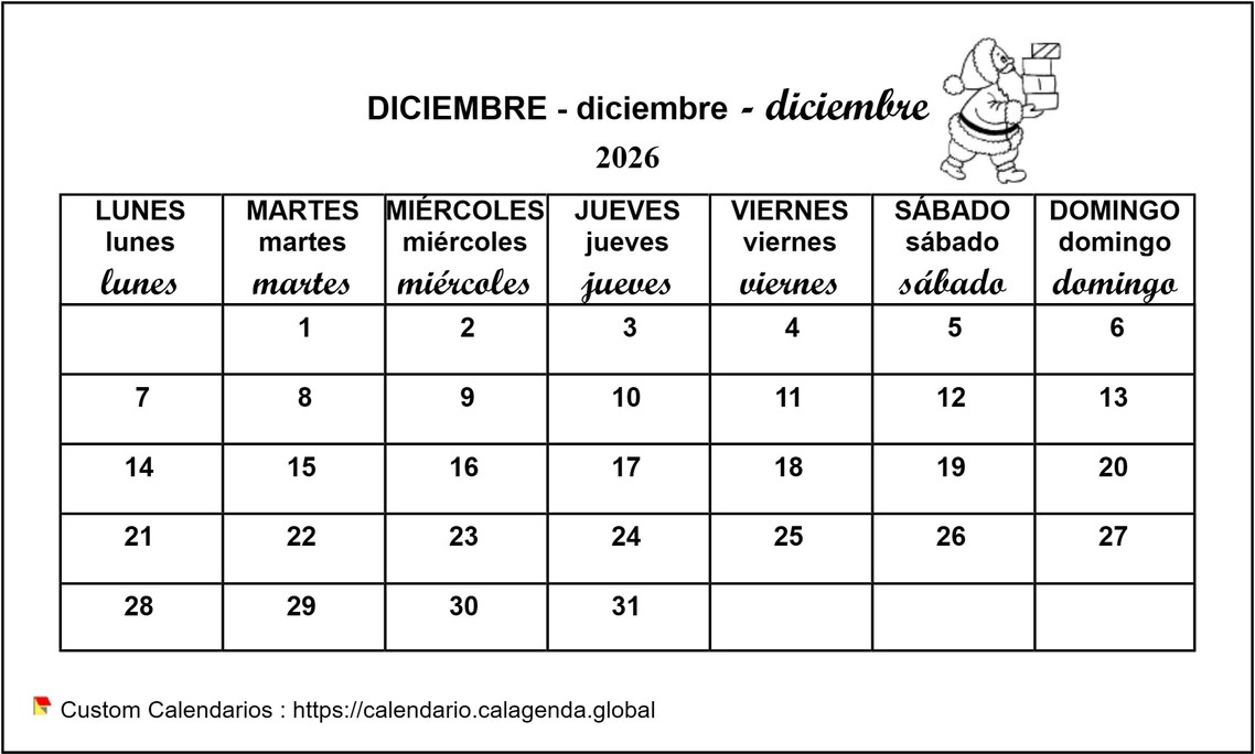 Calendario mensual 2026 maternal y primaria
