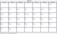 Calendario marzo 2026 formato en blanco apaisado