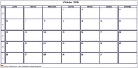 Calendario octubre 2026