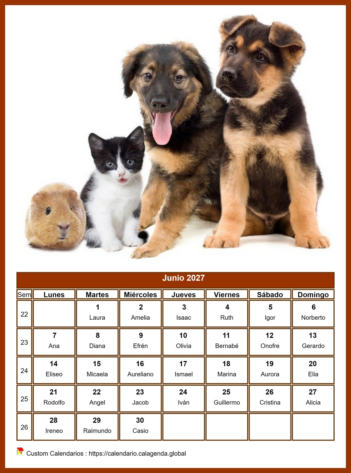 Calendario junio 2027 perros