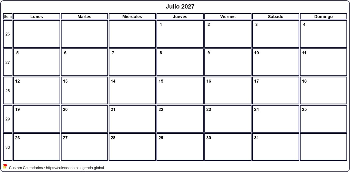 Calendario julio 2027