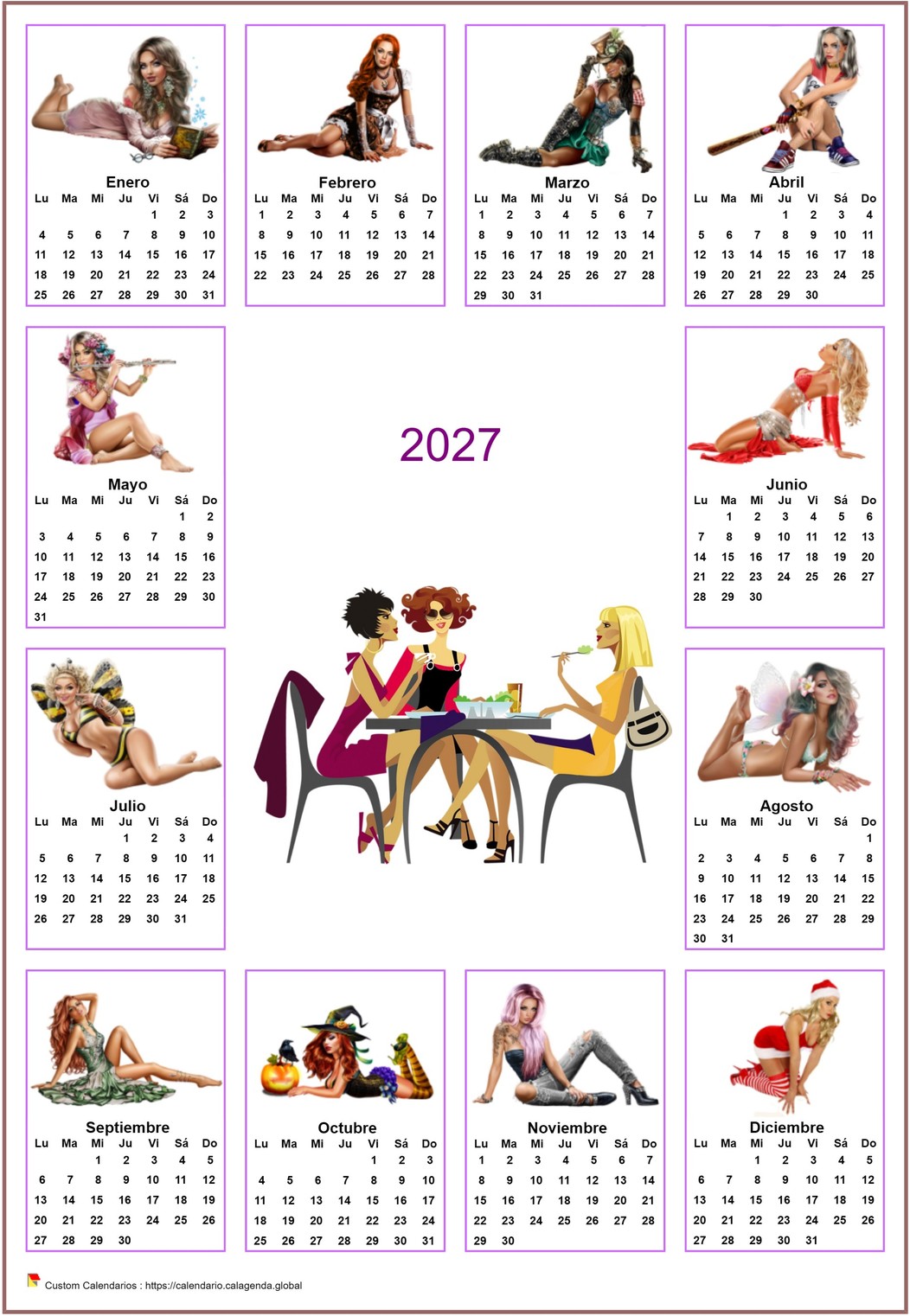 Calendario anual tubos mujeres 2027