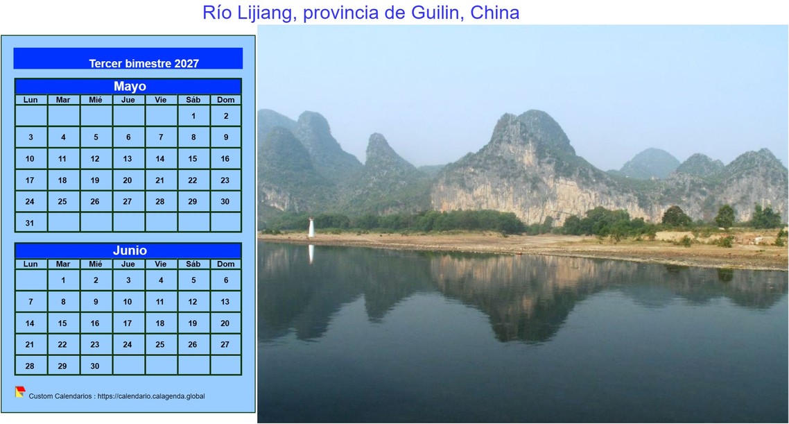 Calendario 2027 decorativo para imprimir, bimestral, formato apaisado, con foto a la derecha