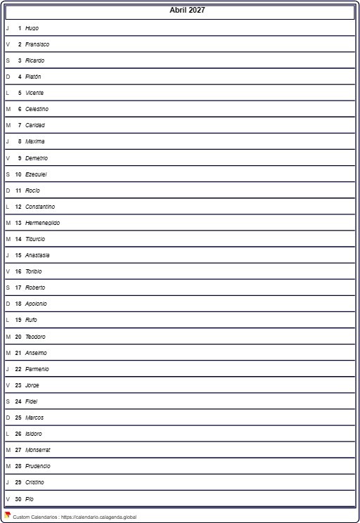 Calendario mensual 2027, agenda detallada, formato retrato