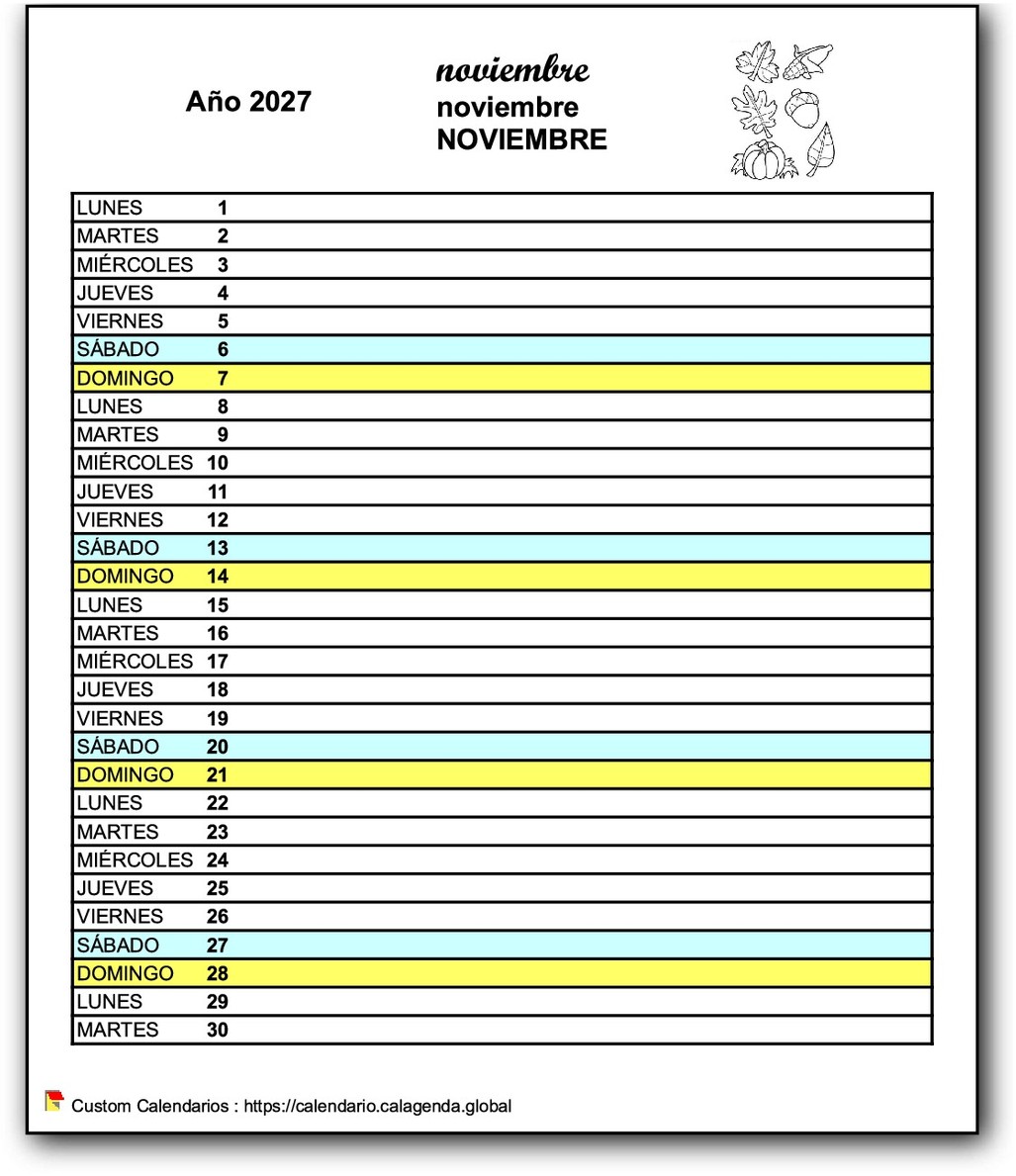 Calendario mensual 2027 agenda escolar escuela primaria