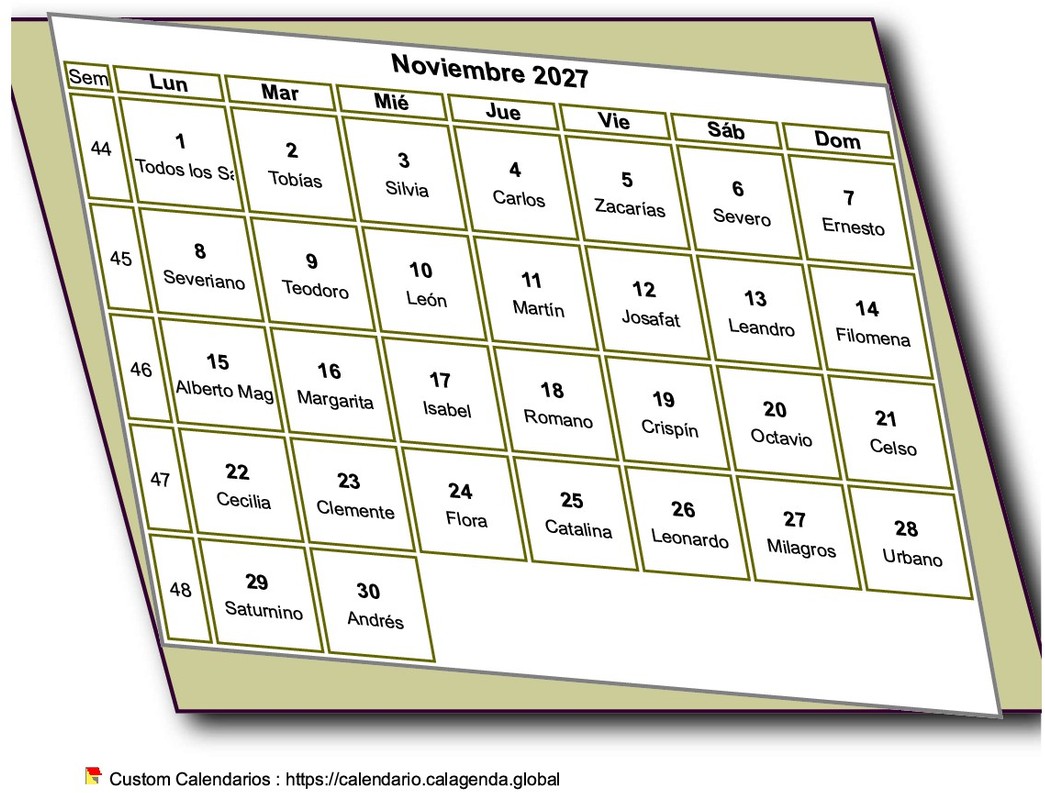 Calendario mensual 2027 para imprimir, estilo 3D