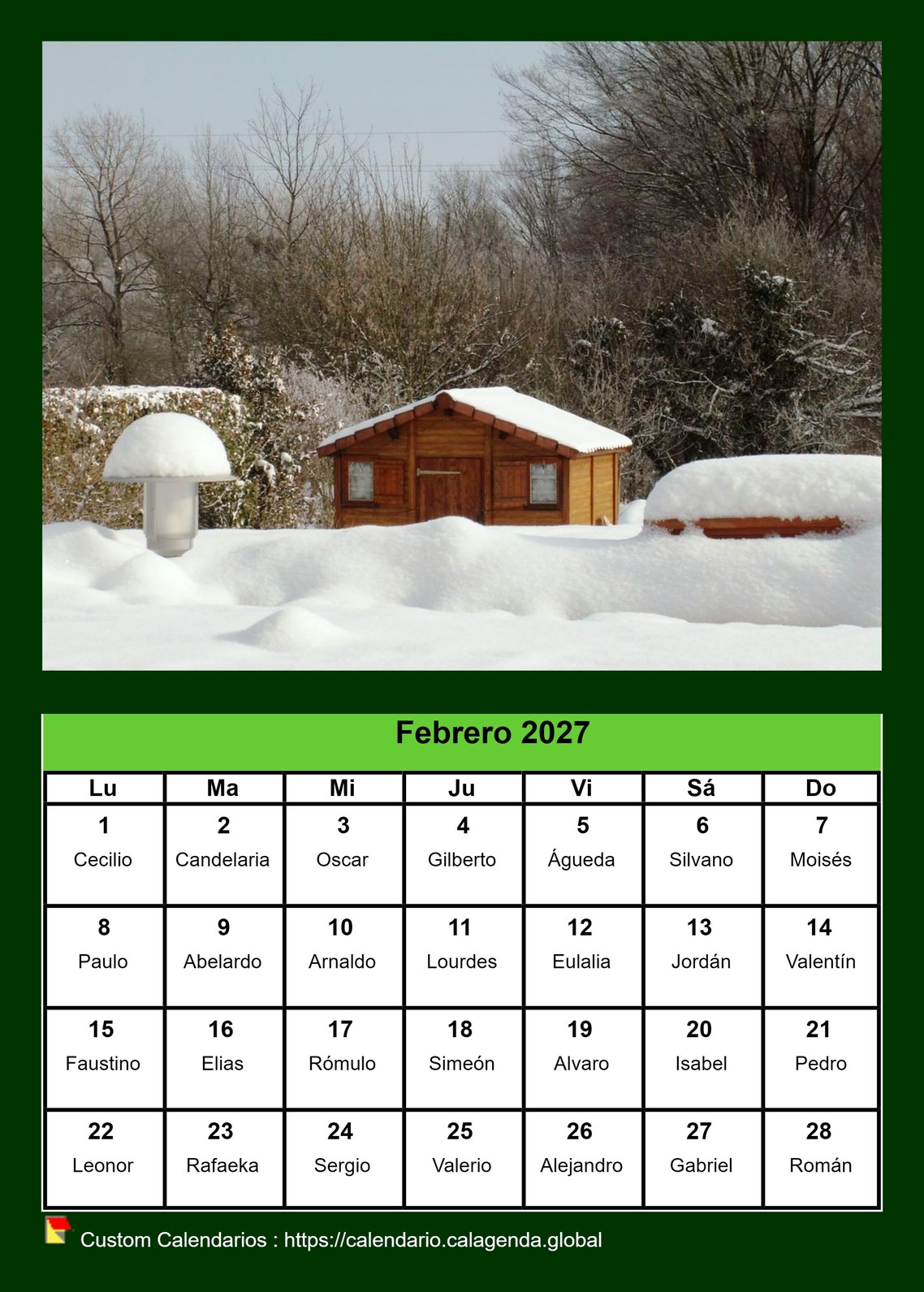 Calendario mensual 2027 con una foto diferente cada mes