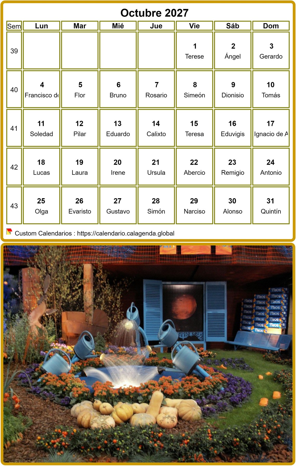 Calendario mensual 2027 para imprimir, con fotografía en la parte inferior