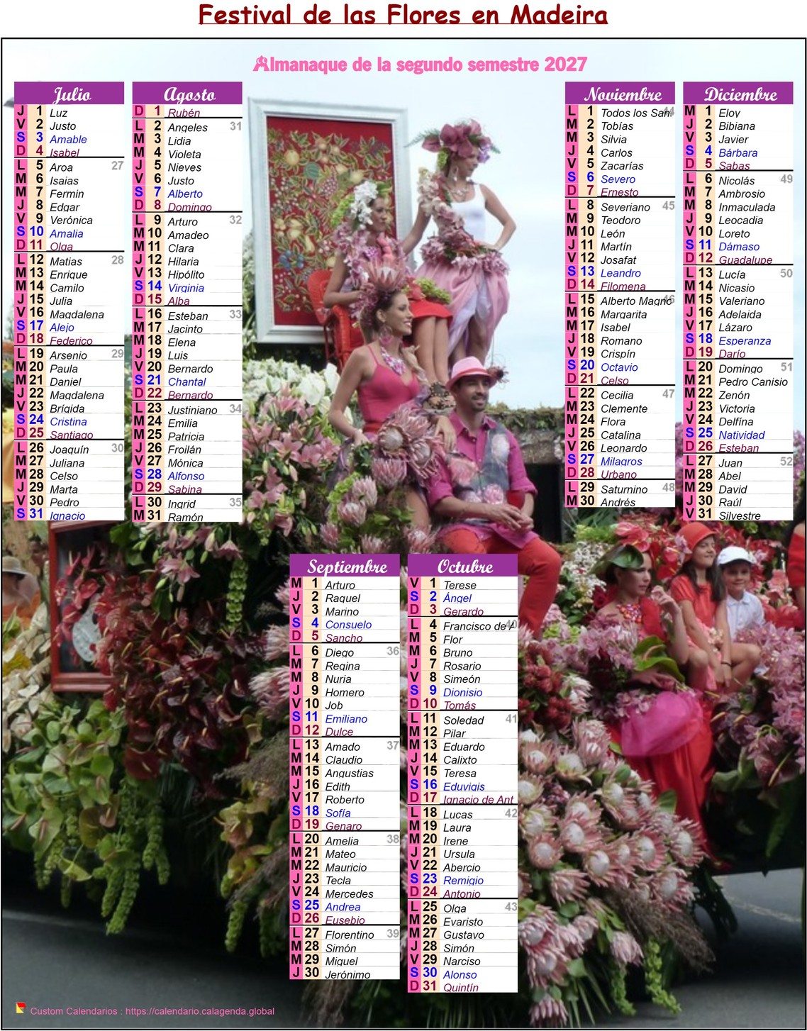 Calendario 2027 festival semestral de flores en Madeira