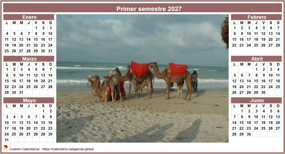 Calendario 2027 medio año de estilo calendario de posts con foto en el centro