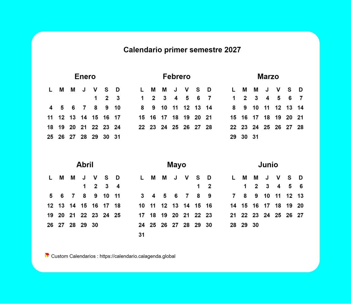 Calendario 2027 semestral con borde