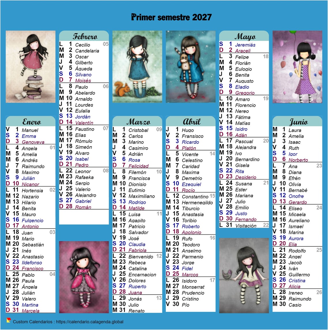 Calendario 2027 Gorjuss semestral