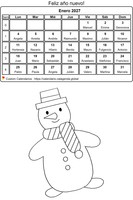 Calendario colorear enero 2027