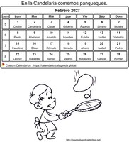 Calendario colorear febrero 2027