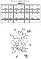 Calendario para colorear marzo 2027