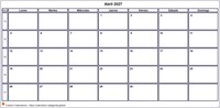 Calendario abril 2027 Calendario abril 2027