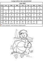 Calendario para colorear julio 2027