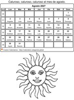 Calendario para colorear agosto 2027