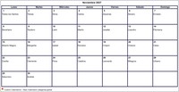 Calendario noviembre 2027 formato en blanco apaisado