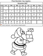 Calendario para colorear diciembre 2027