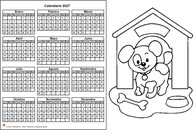 Calendario para colorear del año 2027