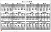 Calendario para imprimir, formato mini 4x3 2027