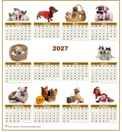 Calendario anual 2027 con 10 imágenes de perros