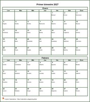 Calendario de dos meses 2027 formato retrato con nombres