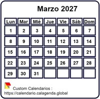 Mini calendario octubre 2027 blanco