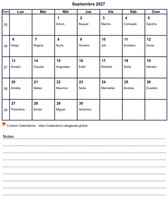 Calendario octubre 2027 con notas