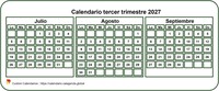 Mini calendario blanco trimestral 2027