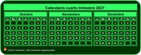 Mini calendario verde trimestral 2027