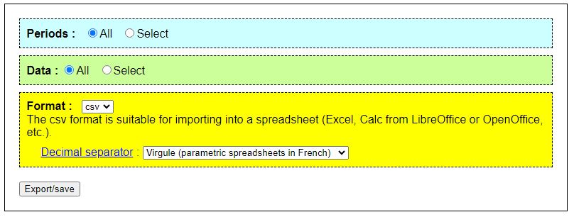 Export in csv format
